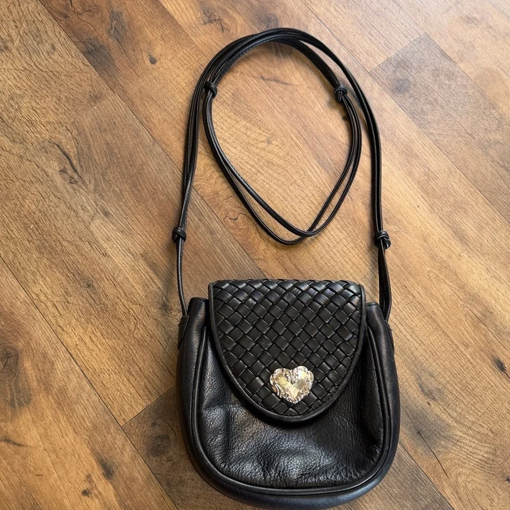 Brighton black soft leather bag with heart charm snap